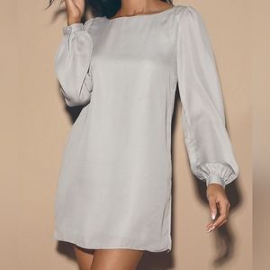 LULUS Women Status Update Light Grey Shift Dress  XS 100% Polyester Longsleeve